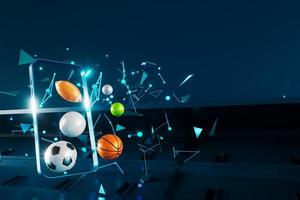 3d football object design. realistic rendering. abstract futuristic background. 3d illustration. motion geometry concept. sport competition graphic. tournament game bet content. soccer ball element. photo