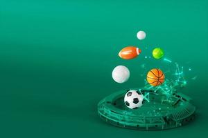 Diseño de objetos de fútbol 3d. representación realista. fondo futurista abstracto. ilustración 3d concepto de geometría de movimiento. gráfico de competición deportiva. contenido de apuestas de juegos de torneo. elemento de balón de fútbol. foto