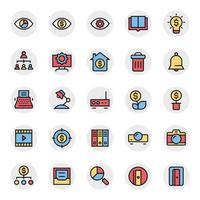 Filled color outline icons for Business, office and internet. vector