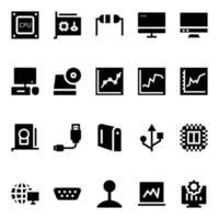 Glyph icons for computer hardware. vector