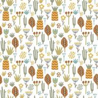 Seamless pattern with abstract flowers and plants on white background, vector. vector