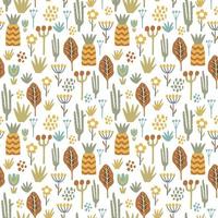 Seamless pattern with abstract flowers and plants on white background, vector. vector