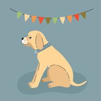 Doméstico perro Labrador sentado en un día festivo, vector plano ilustración.