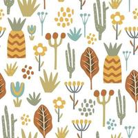 Seamless pattern with abstract flowers and plants on white background, vector. vector