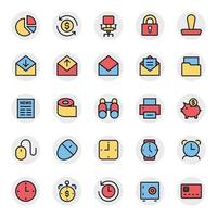 Filled color outline icons for Business, office and internet. vector