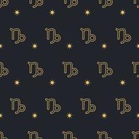 Vector Capricorn seamless gold pattern. Repeating Zodiac sign with stars on a black background