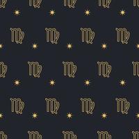 Vector Virgo seamless gold pattern. Repeating Zodiac sign with stars on a black background