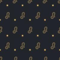Vector Leo seamless gold pattern. Repeating Zodiac sign with stars on a black background
