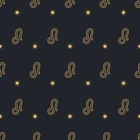 Vector Leo seamless gold pattern. Repeating Zodiac sign with stars on a black background