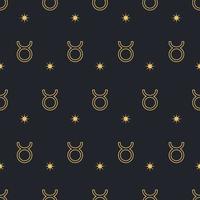 Vector Taurus seamless gold pattern. Repeating Zodiac sign with stars on a black background