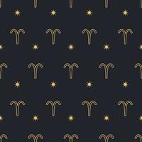 Vector Aries seamless gold pattern. Repeating Zodiac sign with stars on a black background