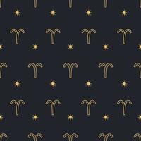 Vector Aries seamless gold pattern. Repeating Zodiac sign with stars on a black background