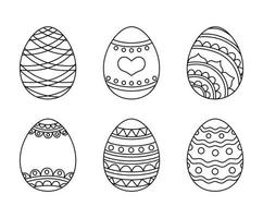 Vector line art eggs with patterns for coloring. Easter coloring page. Holiday icons set for coloring