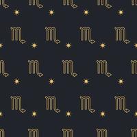 Vector Scorpio seamless gold pattern. Repeating Zodiac sign with stars on a black background