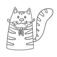 Vector doodle striped cat. Isolated linear hand drawn cat in cartoon style on white