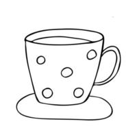 vector garabatear taza con platillo. aislado lineal icono taza con puntos modelo en blanco