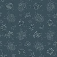Seamless pattern with beetles, magic eye and plants. Botanical background. vector