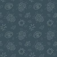 Seamless pattern with beetles, magic eye and plants. Botanical background. vector