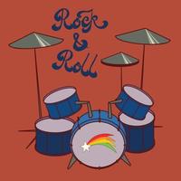 vector ilustración con retro estilo rock banda tambores y mano dibujado letras.