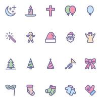 Filled color outline icons for Christmas. vector