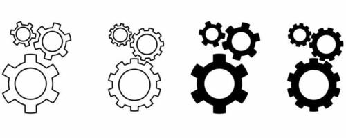 outline silhouette gears setting icon set isolated on white background vector