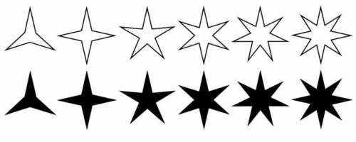 outline silhouette stars icon set isolated on white background.Stars icon with different pointed  three, four, five, six, seven, eight vector