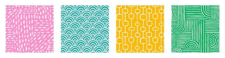 Set of Aesthetic Contemporary printable seamless pattern with abstract Minimal elegant line brush stroke shapes and line in vibrant colors. vector