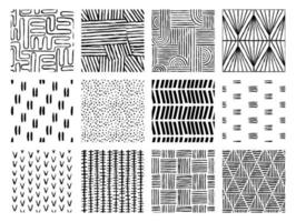 Set of Aesthetic Contemporary printable seamless pattern with abstract Minimal elegant line brush stroke shapes and line in black and white colors. vector