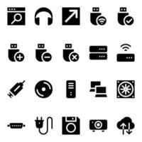 Glyph icons for computer hardware. vector