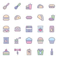 Filled color outline icons for Food. vector
