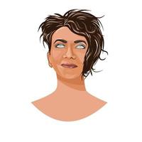 Blind woman with makeup and hairstyle in flat technique vector