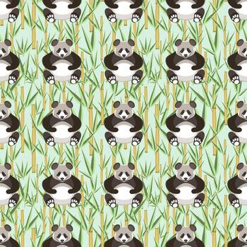 Seamless pattern with pandas and bamboo leaves vector