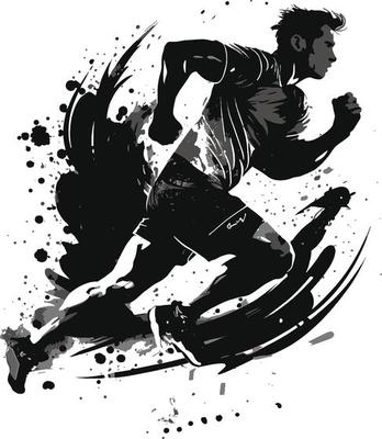 Running athlete guy with grunge and textured soil dust in the air Fully editable and scalable