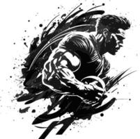 Running athlete with ball silhouette art in black color with grunge and textured background fully editable and scalable vector