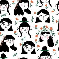 Beautiful pattern with a girl in flowers. Vector seamless texture. Vector illustration