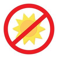 Sun in 3d style under the prohibition sign. Sticker. Icon. Isolate. Seasons change. Springtime. Warm vector