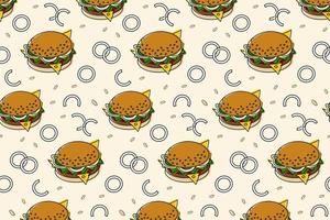 Endless pattern of Hamburger with cheese, rings of onion, tomato and lettuce. Happy burger day. EPS vector