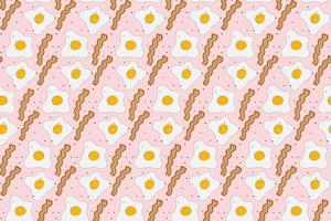 Bright Seamless pattern of fried egg with bacon stripes and spices in cartoon style. Fast breakfast vector