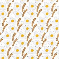 Appetizing Scrambled eggs and bacon with spices. Seamless pattern for the day of the eggs. Fast food vector