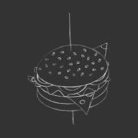 Outline image of a hamburger on a skewer drawn in chalk. Fast Food. Happy hamburger day. vector