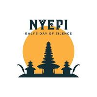 Happy Nyepi Day  Hinduism  Happy Bali's Day of Silence  temple  vector illustration background