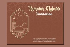 Ramadán Mubarak con un hermosamente diseñado mezquita línea Arte temática invitación tarjeta vector