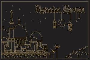 Ramadán Kareem, vector celebracion de santo mes de Ramadán línea Arte estilo con colgando linterna para bandera, flayer póster y saludo tarjeta