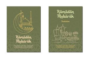 Ramadán kareem saludo tarjeta colocar. vector ilustración de Ramadán kareem saludo tarjeta con mezquita y creciente Luna.