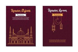 Ramadán kareem saludo tarjeta modelo con mezquita y linterna. vector ilustración