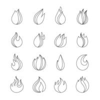 llamas de fuego, conjunto de elementos de icono, pictogramas de forma simple vector