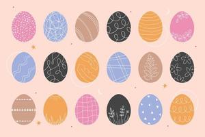 Easter egg collection decorated with Scandinavian style patterns, ornaments and textures. Coloured flat style painted eggs vector