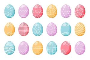 Easter egg collection decorated with Scandinavian style patterns, ornaments and textures. Coloured flat style painted eggs vector