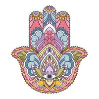 Fatima Hand colored Indian symbol. Khamsa, sacred eastern sign, good luck charm. Hamsa with all seeing eye. vector