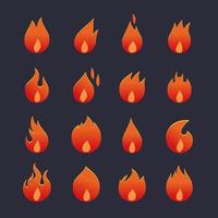 llamas de fuego, conjunto de elementos de icono, pictogramas de forma simple vector